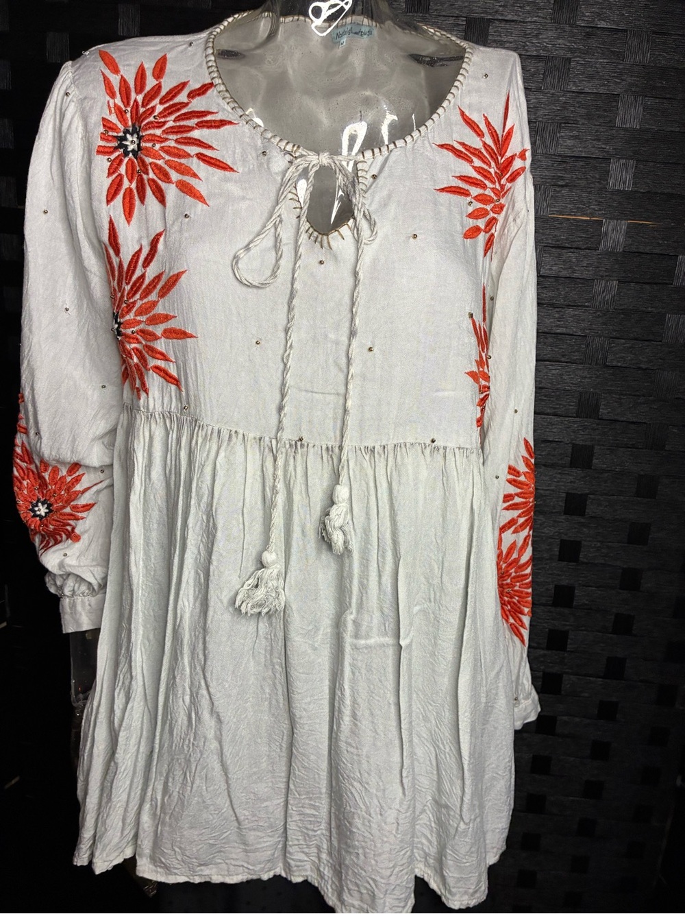 Nostalgia White Tunic Blouse with Orange Floral Embroidery